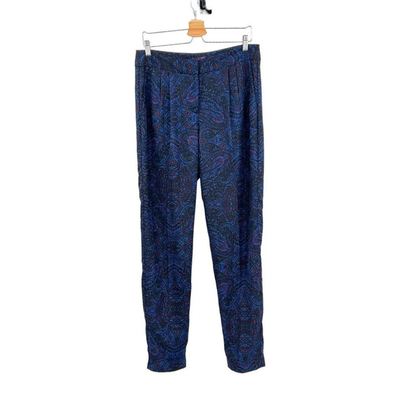 Long Tall Sally Paisley Printed Tapered Pants Blue Black Size US 8 - Picture 2 of 8